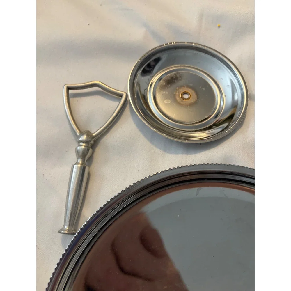 2-Tier Chrome Dessert Stand Beaded Rim Center Handle Silver Arrives Disassembled